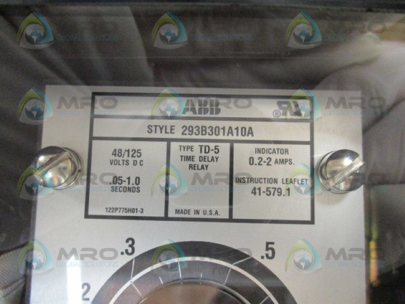 ABB 293B301A10A TIME DELAY RELAY .05-1.0A NSMP