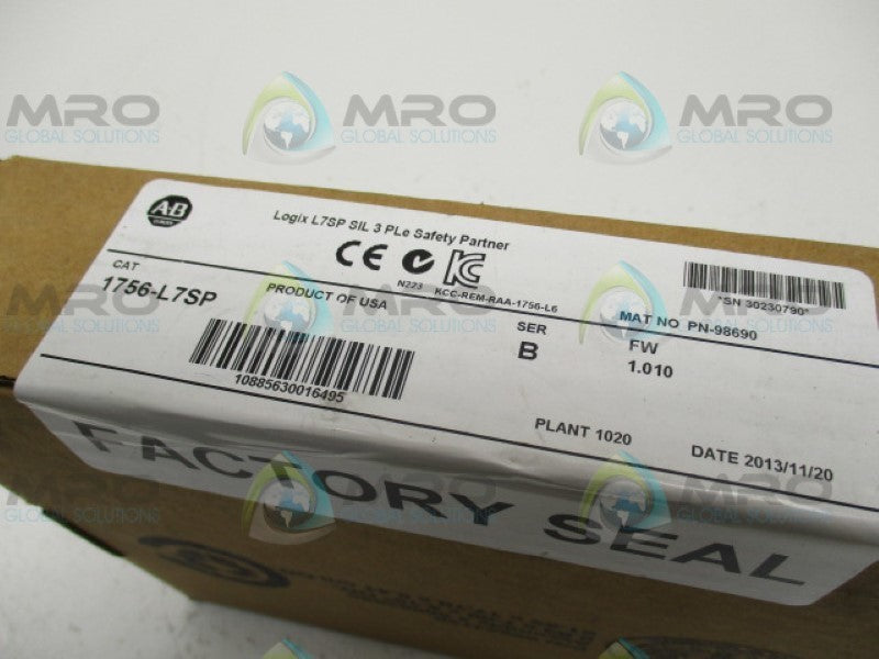 ALLEN BRADLEY 1756-L7SP SER. B F/W 1.010 DATE: 2013 NSFS