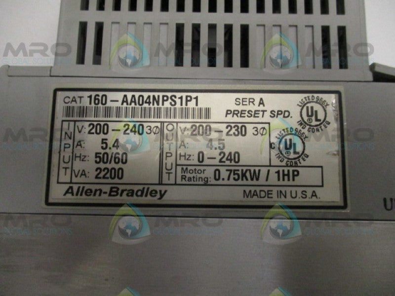 ALLEN BRADLEY 160-AA04NPS1P1 SER. A SPEED CONTROLLER 0.75W/1HP UNMP