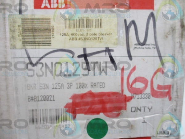 ABB S3NQ0125TW CIRCUIT BREAKER 125A NSMP