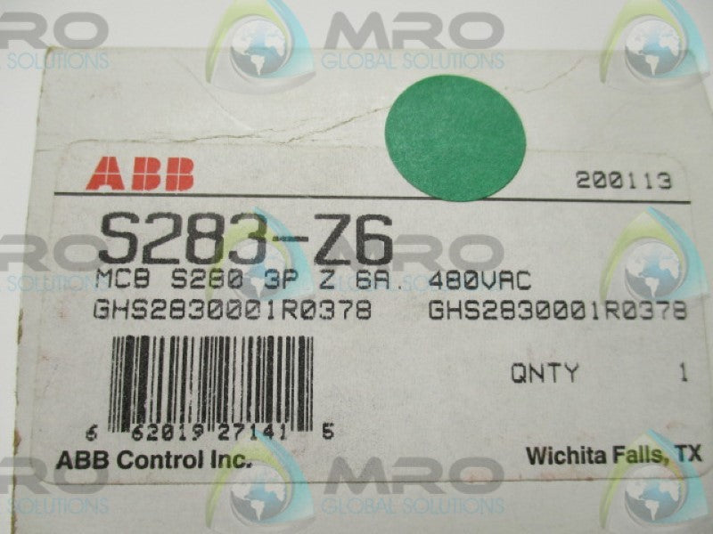ABB GHS2830001R0378 CIRCUIT BREAKER 6A 480VAC  NSMP
