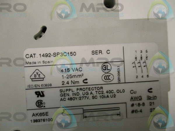 ALLEN BRADLEY 1492-SP3C150 SER. C CIRCUIT BREAKER 15A  NSMP
