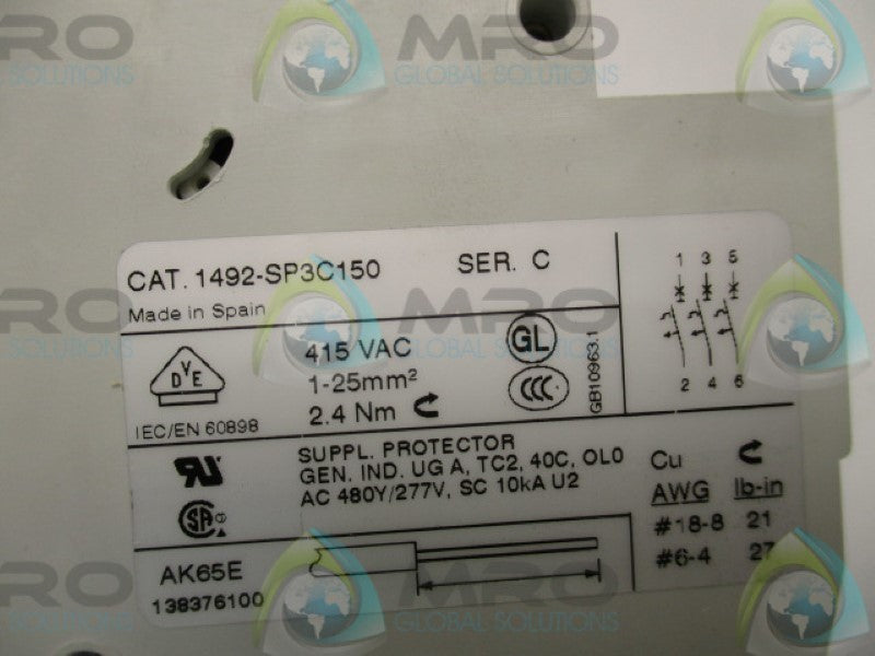 ALLEN BRADLEY 1492-SP3C150 SER. C CIRCUIT BREAKER 15A  NSMP