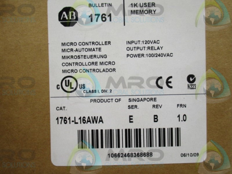 ALLEN BRADLEY 1761-L16AWA SER. E F/W 1.0 CONTROLLER 2009    NSFS