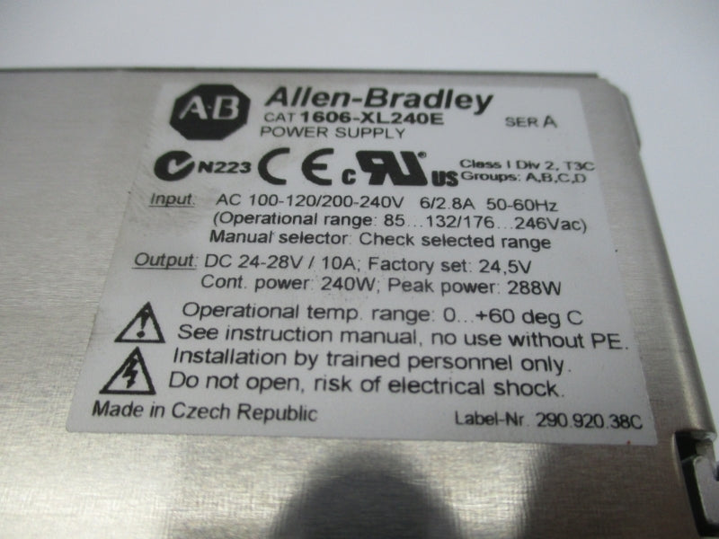 ALLEN BRADLEY 1606-XL240E SER. A 100-120/200-240VAC 6/2.8A NSMP