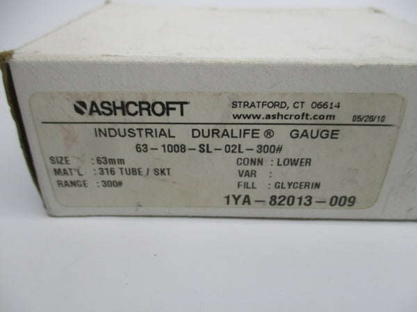 ASHCROFT 63-1008-SL-02L-300# 0-300PSI NSMP