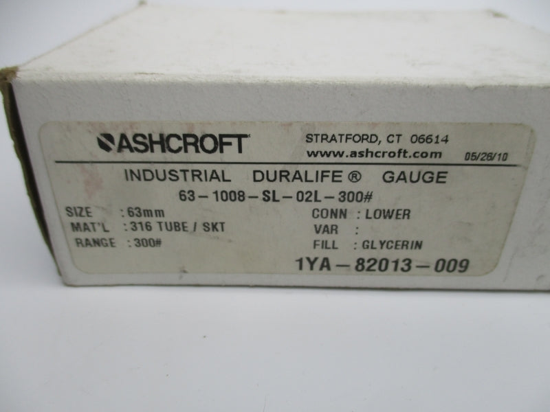 ASHCROFT 63-1008-SL-02L-300# 0-300PSI NSMP