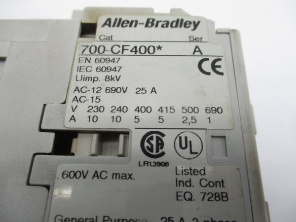 ALLEN BRADLEY 700-CF400D SER. A 110/120V (AS PICTURED) UNMP