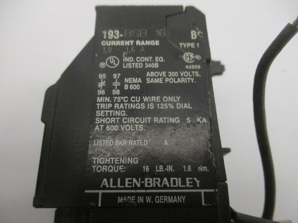 ALLEN BRADLEY 193-BSB 16 SER. B 600V 1.0-1.6A UNMP