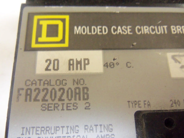 SQUARE D FA22020AB CIRCUIT BREAKER 20A NSNP