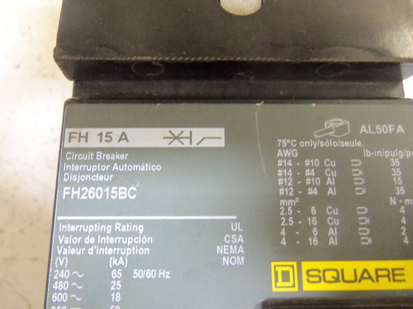 SQUARE D FH26015BC CIRCUIT BREAKER UNMP