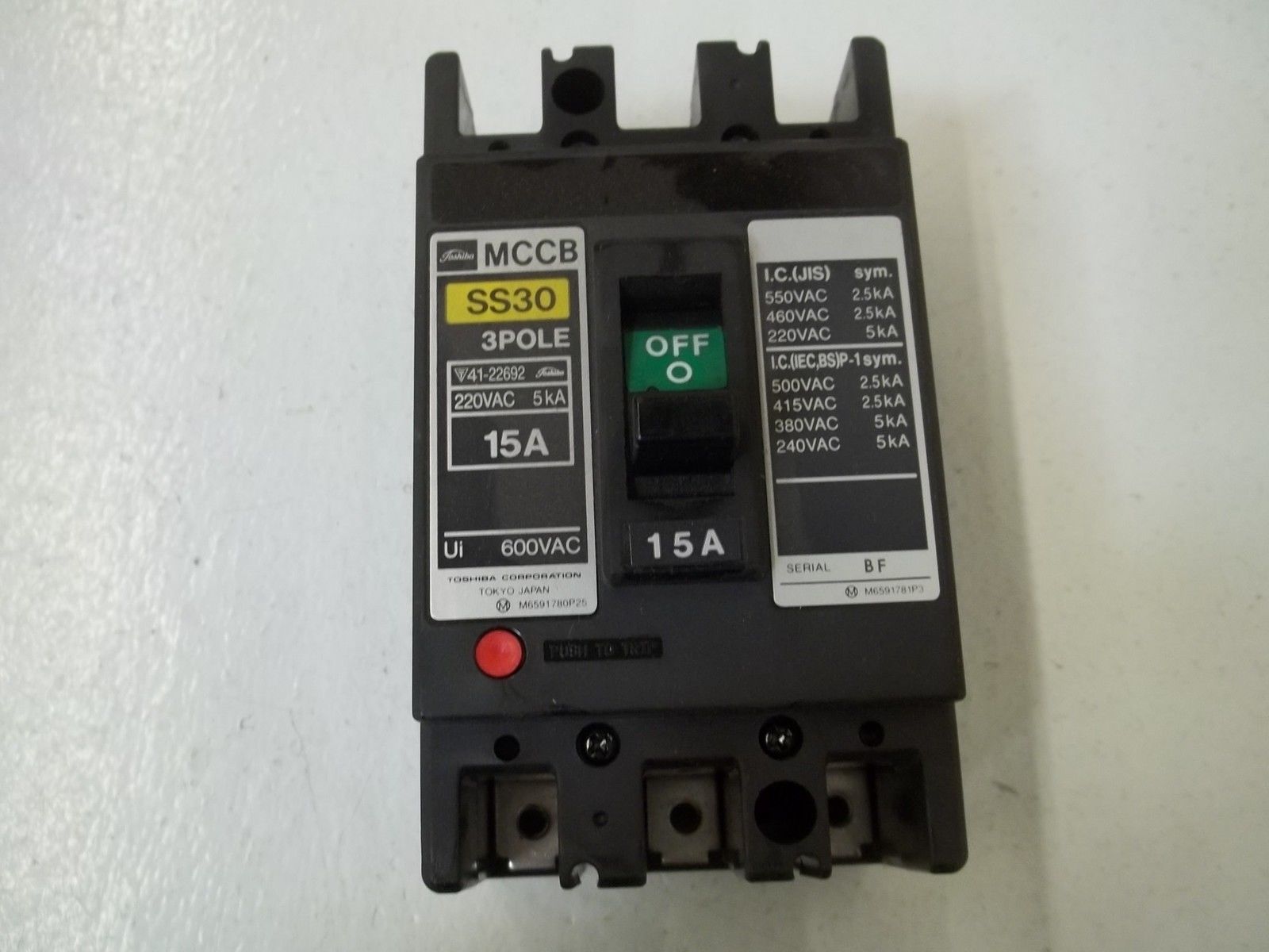 TOSHIBA SS30 3POLE 15AMPS CIRCUIT BREAKER NSMP
