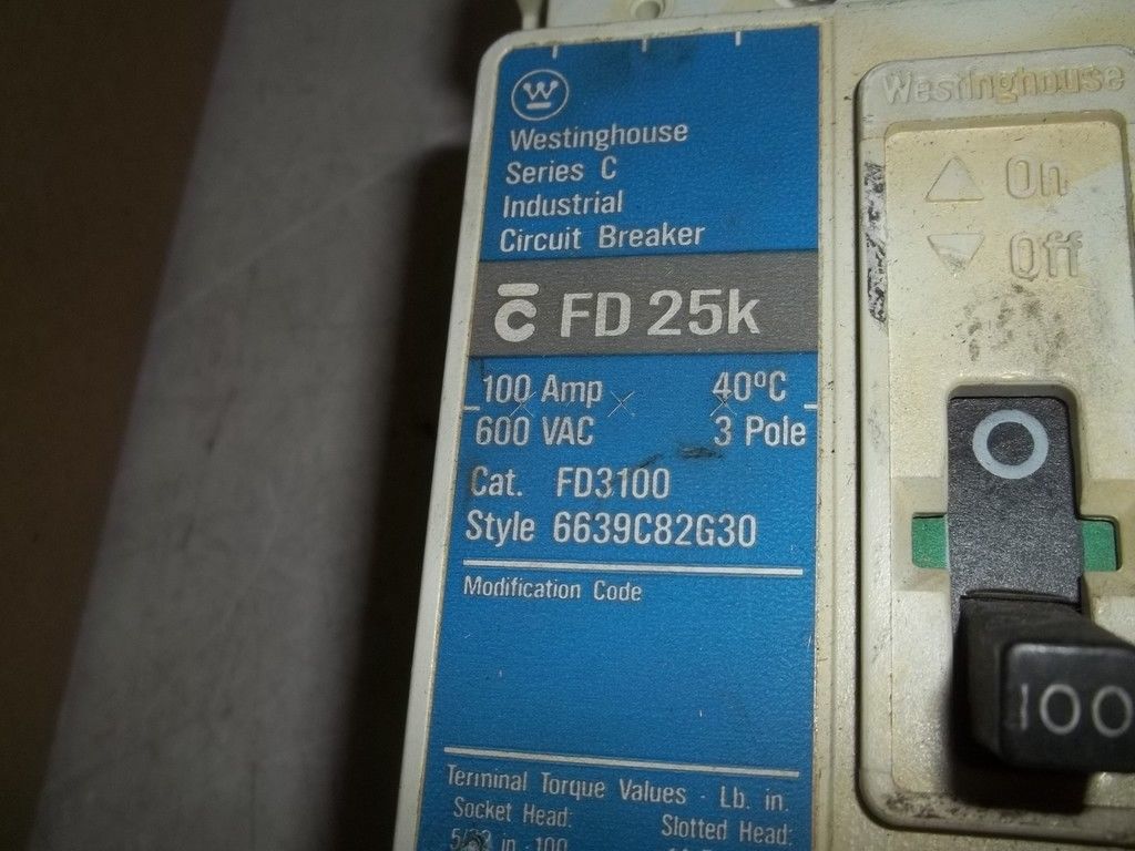 WESTINGHOUSE FD3100 CIRCUIT BREAKER 100A NSMP
