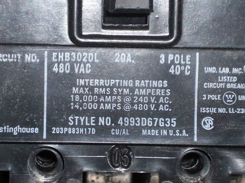 WESTINGHOUSE EHB3020L CIRCUIT BREAKER UNMP