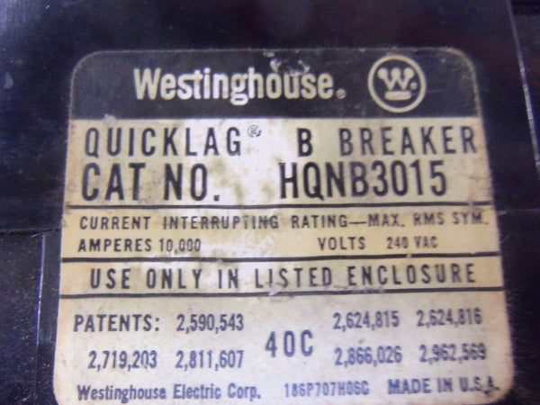 WESTINGHOUSE HQNB3015 CIRCUIT BREAKER UNMP