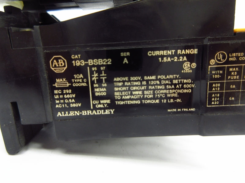ALLEN BRADLEY 100-A09ND3 193-BSB22 SER. B 600VAC 9A UNMP