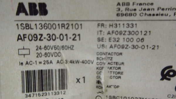 ABB 1SBL136001R2101 AF09Z-30-01-21 20-60VDC 25A NSMP