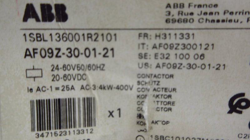 ABB 1SBL136001R2101 AF09Z-30-01-21 20-60VDC 25A NSMP