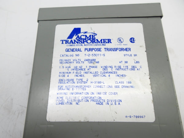ACME TRANSFORMER T-2-53011-S 240/480V UNMP