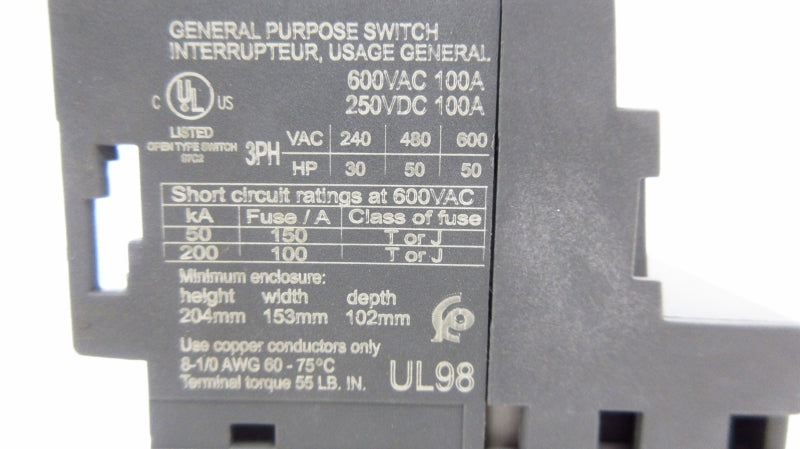 ABB OT100F3 1SCA105004R1001 600VAC 100A NSMP