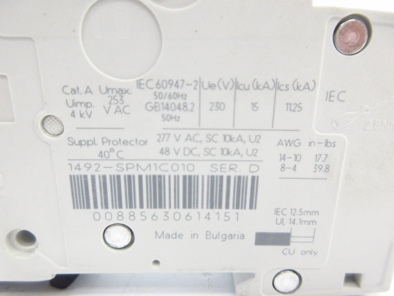 ALLEN BRADLEY 1492-SPM1C010 SER. D 277VAC 1A NSNP