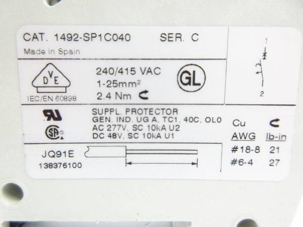 ALLEN BRADLEY 1492-SP1C040 SER. C 240/415VAC 4A NSMP