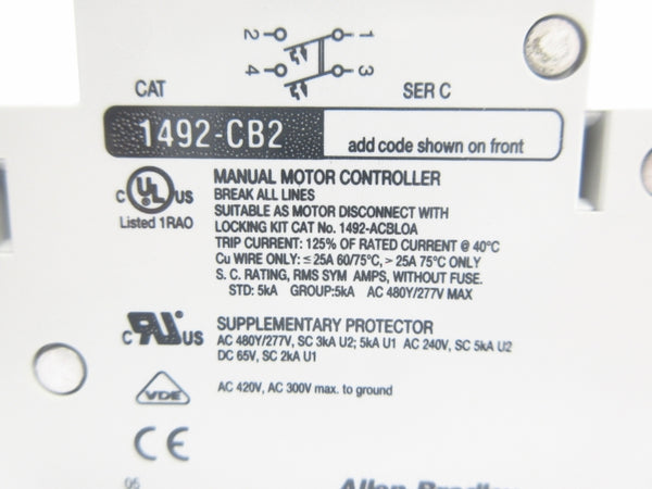 ALLEN BRADLEY 1492-CB2G100 SER. C 277V 10A NSMP