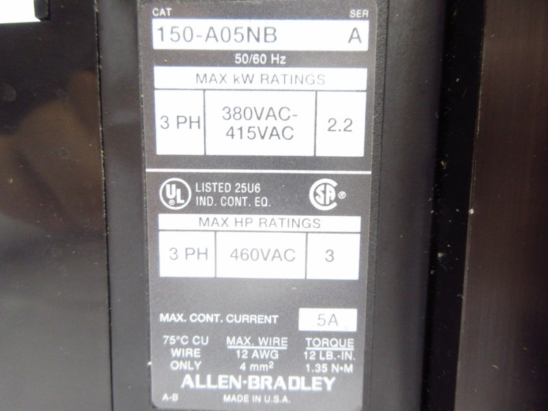ALLEN BRADLEY 150-A05NB SER. B 380-415VAC 5A NSNP
