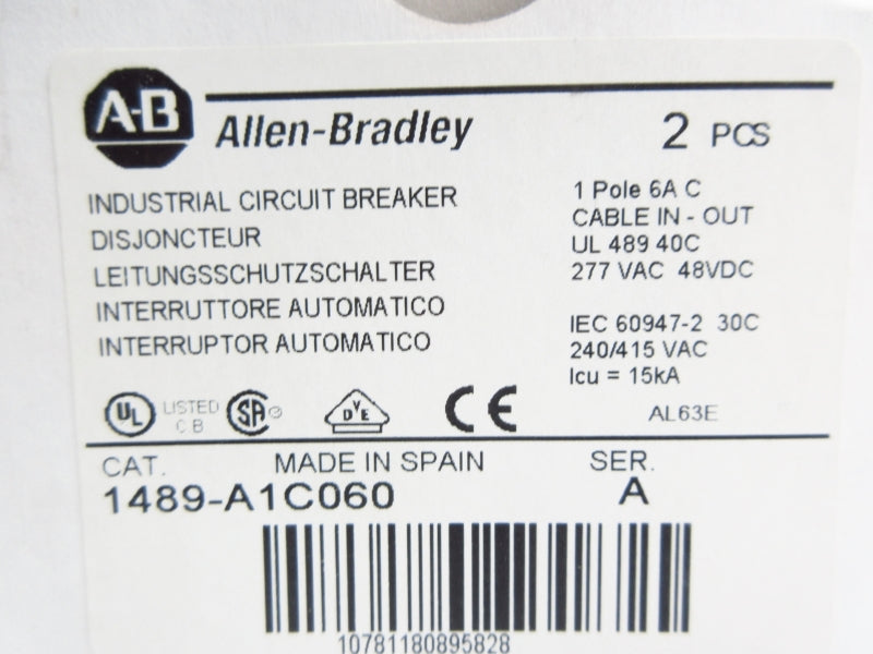 ALLEN BRADLEY 1489-A1C060 SER. A 277VAC 6A (PKG OF 2) NSMP
