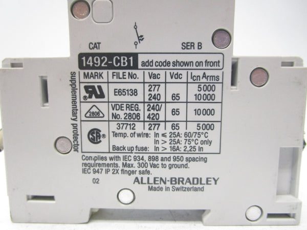 ALLEN BRADLEY 1492-CB1G100 10A 277V SER. B UNMP