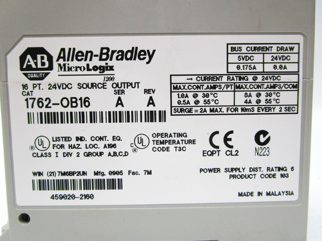 ALLEN BRADLEY 1762-OB16 SER. A 24VDC NSNP