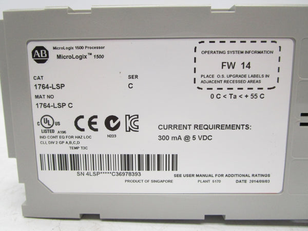ALLEN BRADLEY 1764-LSP SER. C F/W 14 5VDC NSMP
