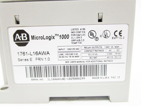ALLEN BRADLEY 1761-L16AWA SER. E F/W 1.0 100/120VAC NSNP