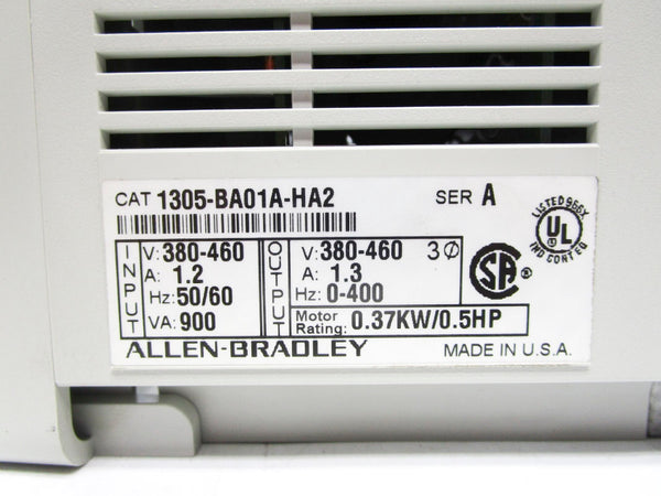 ALLEN BRADLEY 1305-BA01A-HA2 SER. A 460V 1.3A F/W 3.00 (AS PICTURED) NSMP