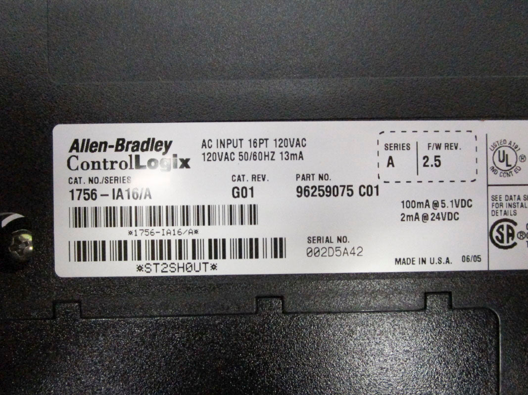 ALLEN BRADLEY 1756-IA16 SER. A F/W 2.5 120VAC (NO DOOR) NSMP