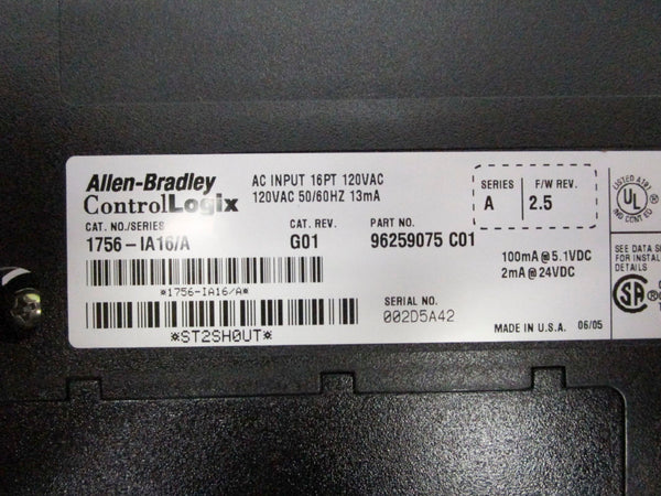 ALLEN BRADLEY 1756-IA16 SER. A F/W 2.5 120VAC (NO DOOR) NSMP