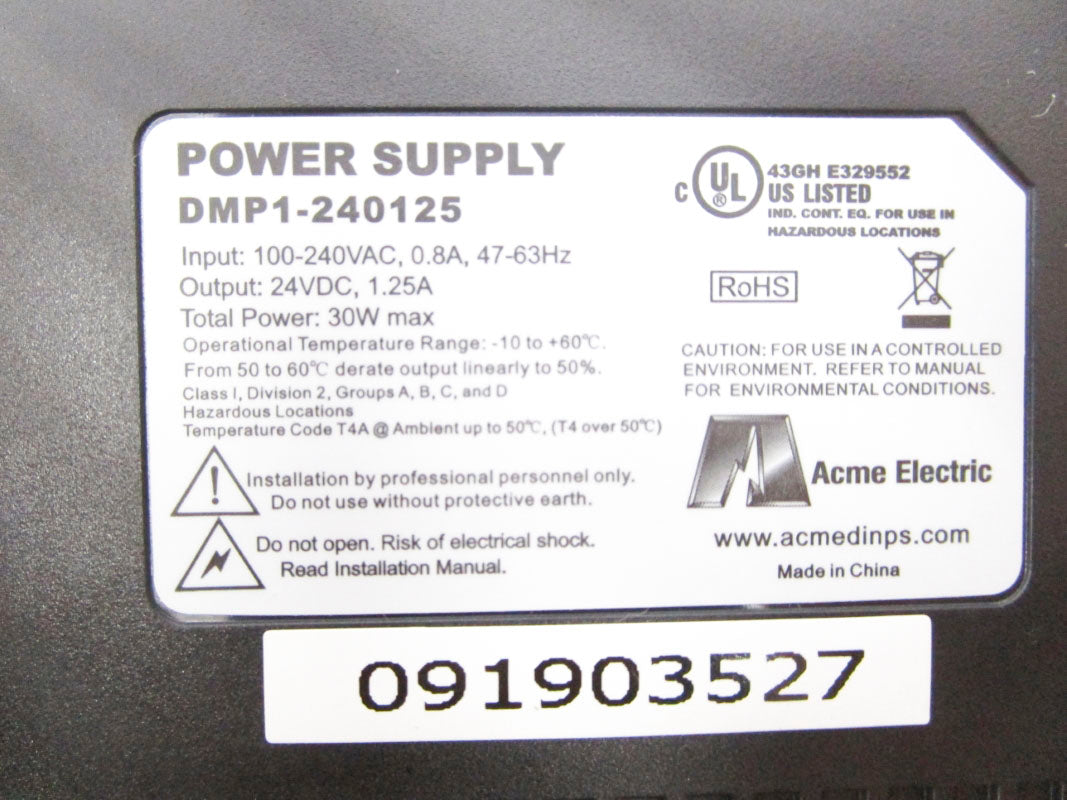 ACME ELECTRIC DMP1-240125 100-240VAC 0.8A NSMP