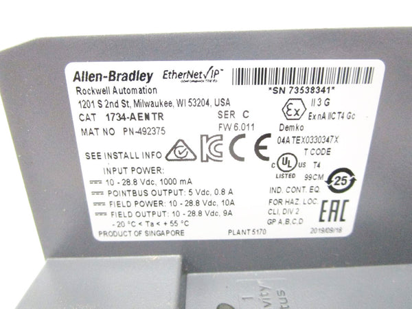 ALLEN BRADLEY 1734-AENTR SER. C 10-28VDC 10A F/W 6.011 NSMP