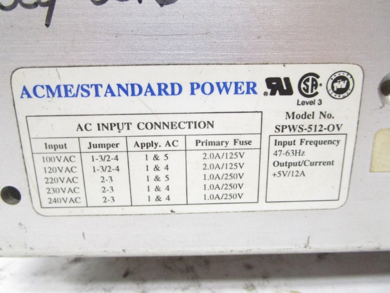 ACME SPWS-512-OV 240VAC 1.0A UNMP