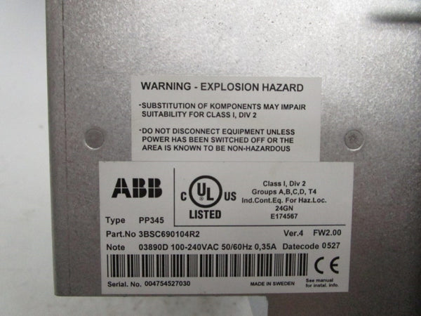 ABB 3BSC690104R2 PP345 F/W 2.00 100-240VAC 0.35A NSMP