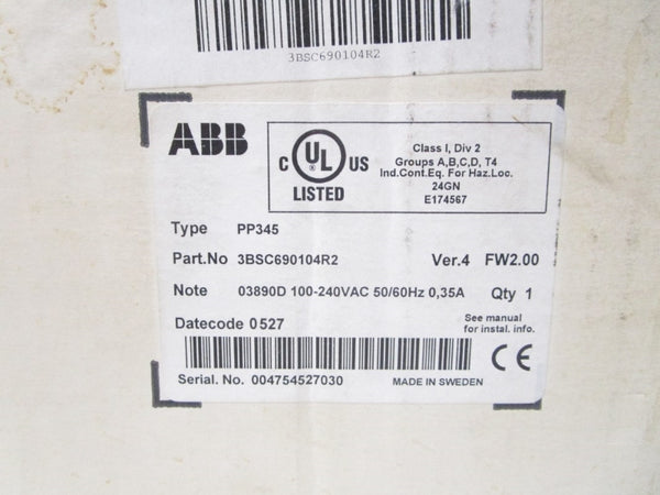 ABB 3BSC690104R2 PP345 F/W 2.00 100-240VAC 0.35A NSMP