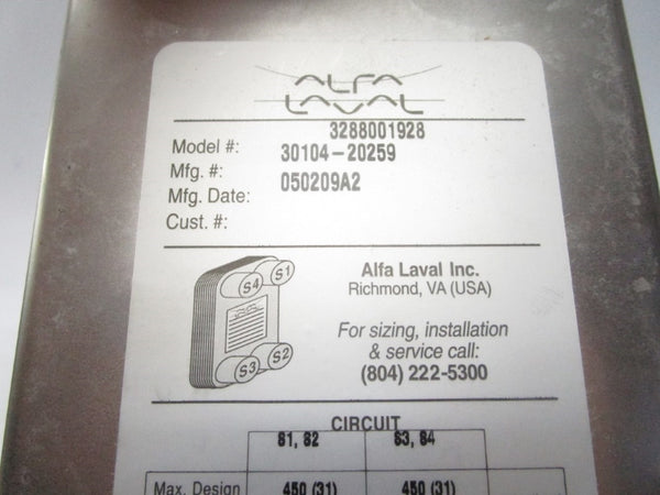 ALFA LAVAL 3288001928 450PSI NSMP