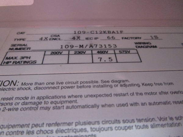 ALLEN BRADLEY 109-C12KBA1F NSMP