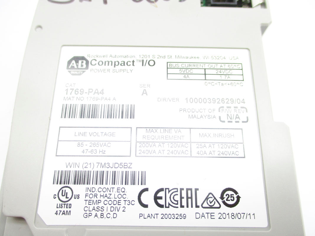 ALLEN BRADLEY 1769-PA4 SER. A 240VAC 40A NSNP