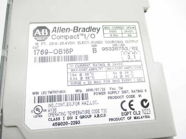 ALLEN BRADLEY 1769-OB16P SER. B F/W 3.1 20.4-26.4VDC NSNP