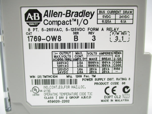 ALLEN BRADLEY 1769-OW8 SER. B F/W 3.1 5-265VAC NSMP