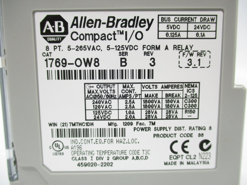 ALLEN BRADLEY 1769-OW8 SER. B F/W 3.1 5-265VAC NSMP