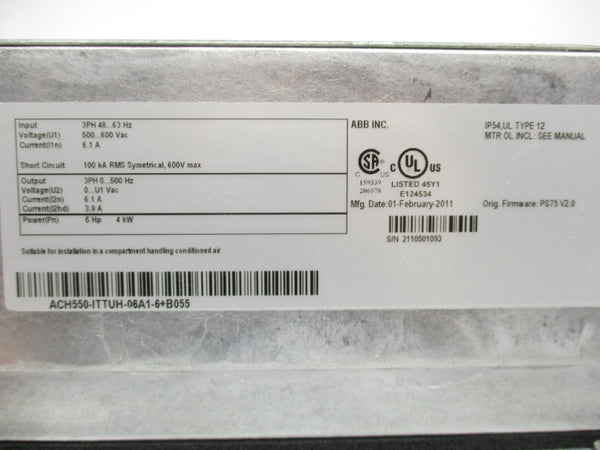 ABB ACH550-ITTUH-06A1-6+B055 500-600VAC 6.1A NSNP