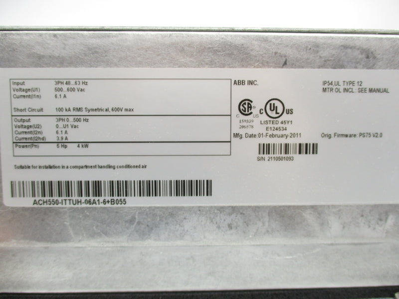 ABB ACH550-ITTUH-06A1-6+B055 500-600VAC 6.1A NSNP