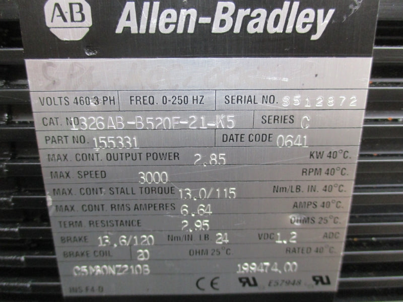 ALLEN BRADLEY 1326AB-B520E-21-K5 SER. C 460V 6.64A NSNP
